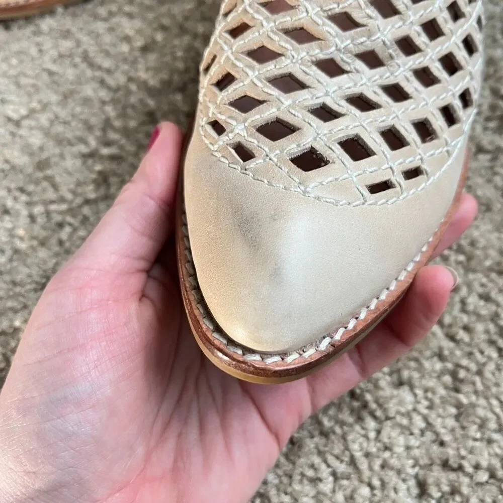 Jeffrey Campbell Taggart Open-Weave Leather Ankle Booties Beige Size 8
